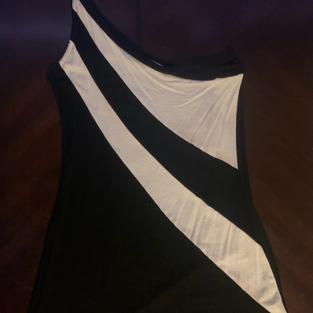 Black and White Forever 21 One Shoulder Tunic Top